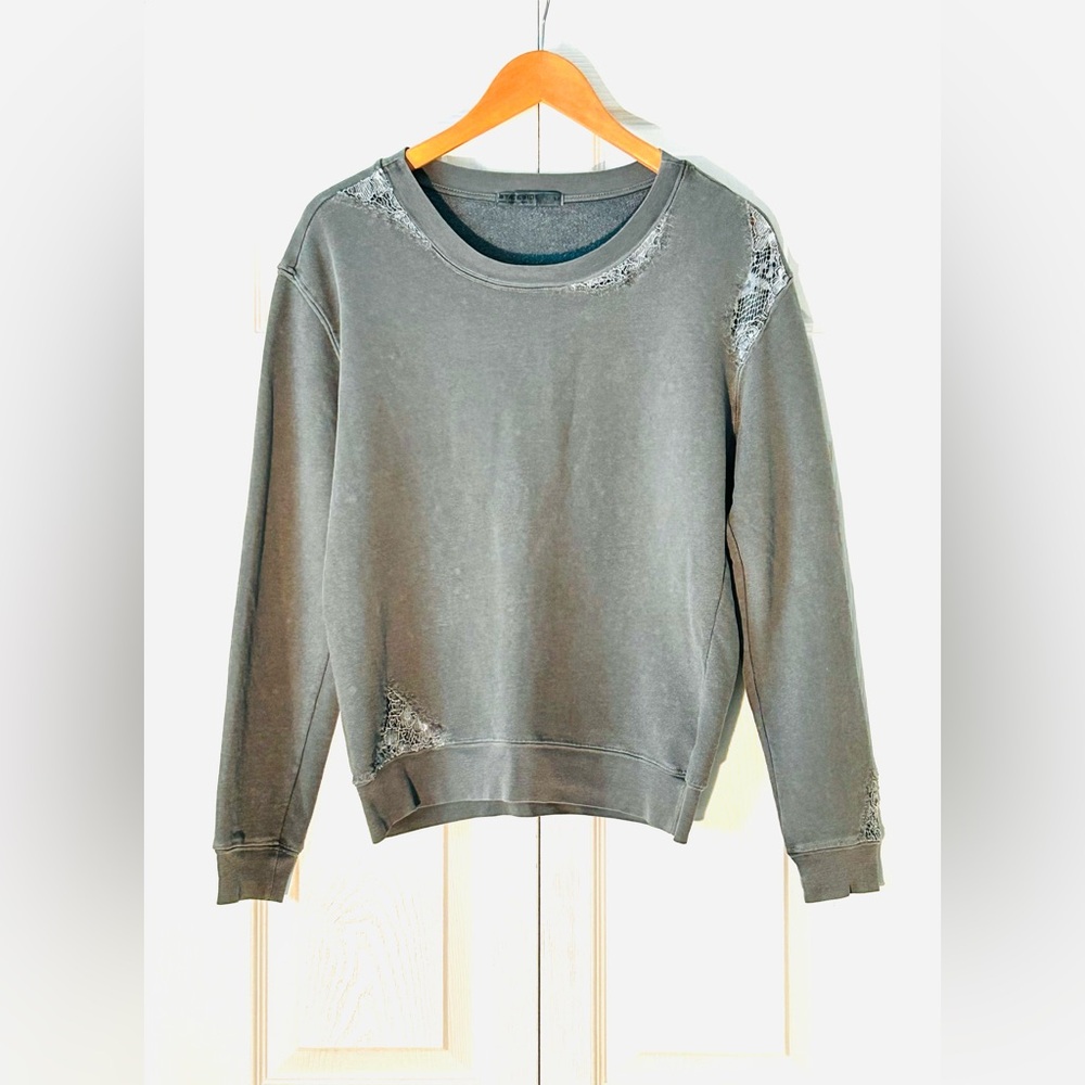 Stateside Weathered Blue Lace Detail Fitted Sweatshirt